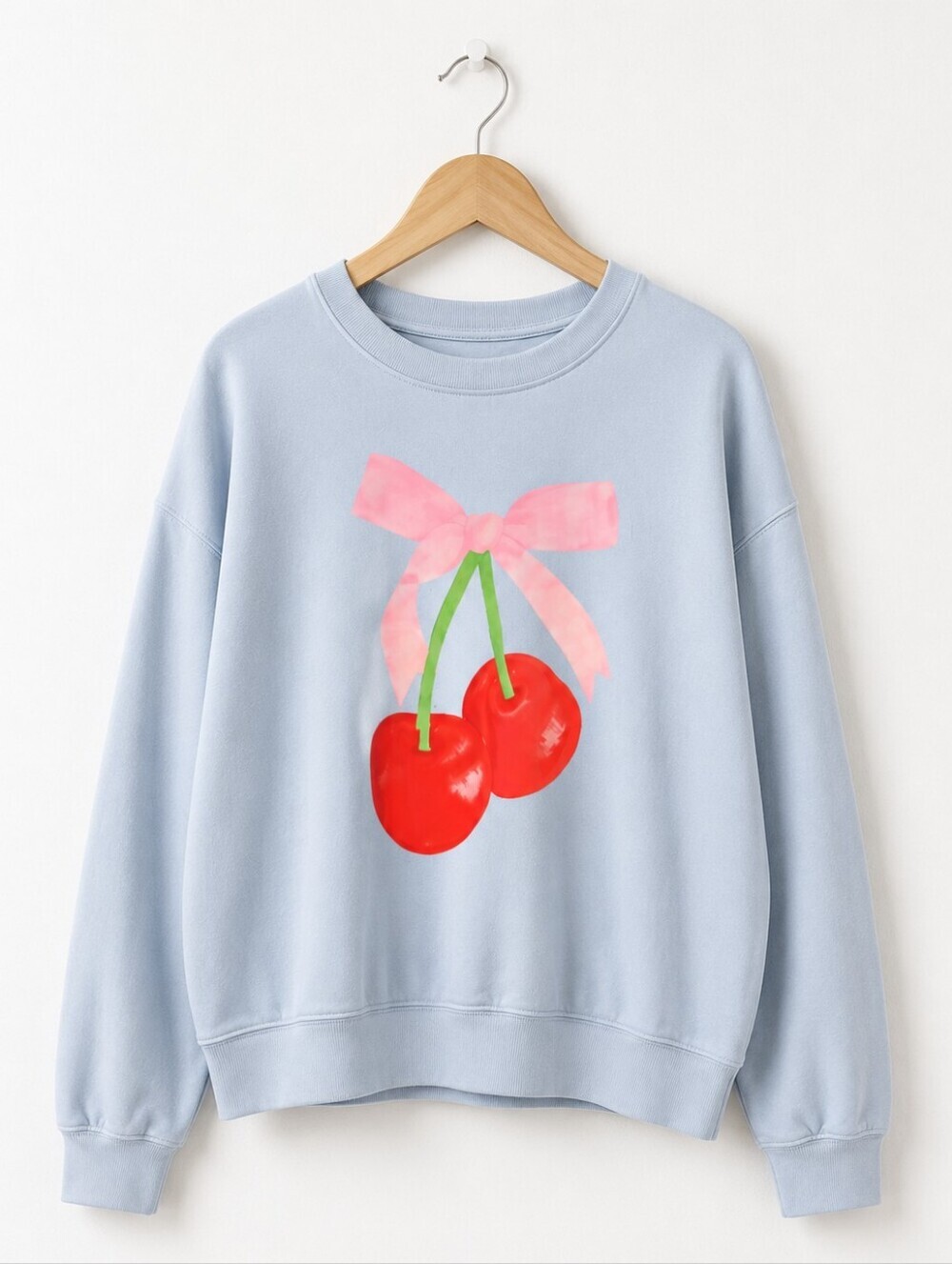 Forever 21 Light Blue Cherry Graphic Crewneck Sweatshirt - Picture 2 of 4